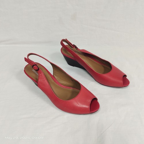 Clarks Brielle April Ladies Red Leather Wedge Peeptoe Shoe Size UK 5