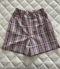 1960s Vintage Peck and Peck Red Blue Plaid High Waist Pull On Shorts Small