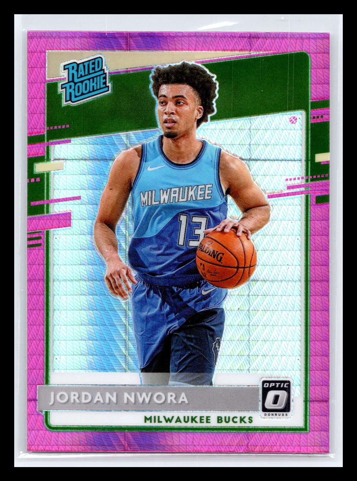 2020-21 Donruss Optic #189 Jordan Nwora Hyper Pink Prizm Rated Rookie RC BUCKS