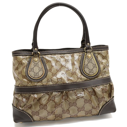 Gucci handbag 223964 GG crystal PVC leather beige dark brown gold hardware GUCCI