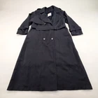 Vtg 90s Womens London Towne Black Classic Belted Trench Coat Sz 10 Reg