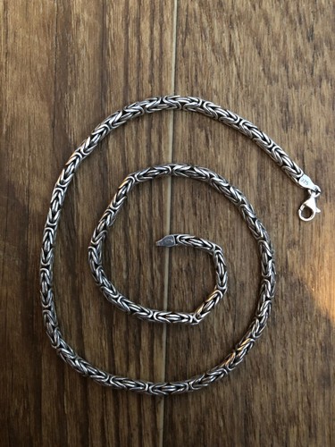 Solid 925 Sterling Silver Men's King Byzantine Round Chain Necklace