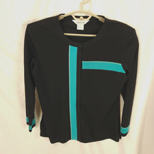 Exclusively Misook Black Blue Green Jacket Size L Large