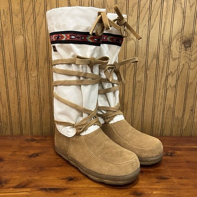 Steger Mukluks Arctic Ribbon Maple Leather Women's 7 Winter Boots Super Clean