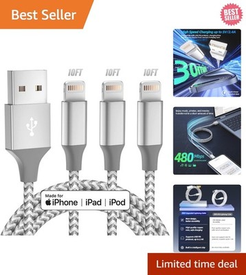 iPhone Charger 3pack 10FT Apple MFi Certified Long Lightning Cable Fast Charging