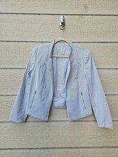 Halogen white and gray striped open front blazer medium petite MP PM