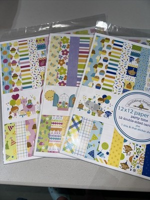3 New Retired Packs Of Doodlebug Design 12x12 Paper Kit Lot Birthday,Cardstock