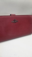 Coach Red Leather Long Wallet Clutch With ID Window See Last Picture Of Flaw In