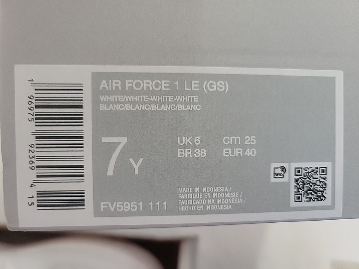 FV5951-111] Nike Air Force 1 LE Grade School Triple White Sneakers