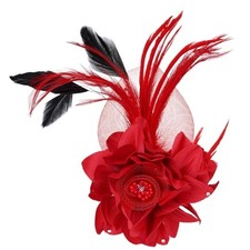 Sucrain Fascinator Feather Flower Pin Brooch Corsage Red Fascinator Hats