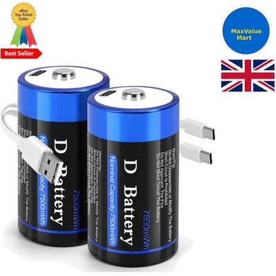 Ultimate 2er Pack USB D Lithium Batterien mit Typ C - 1000+ Zyklen, Schnellladung