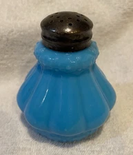 EAPG Blue  Milk Glass Floral Band Lobulated Antique Shaker