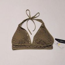 Carmen Marc Valvo Olive Green Eyelet Halter Bikini Top Women's Medium NWT