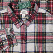 NWT L.L. Bean Womens 2XL Plus Scotch Plaid Shirt Flannel Relaxed Fit Tartan Gray