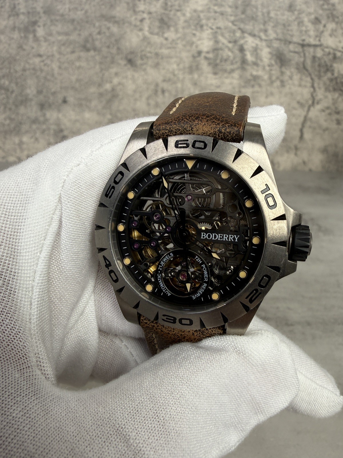 BODERRY Titanium Automatic Skeleton Mechanical Wa… - image 3