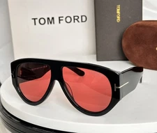 TOM FORD Bronson TF1044 Unisex Sunglasses Black Frame/Red Lens