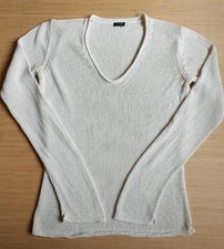 J Crew Roll V Neck Pullover Sweater Open Knit Cotton Long Sleeve M White Women's