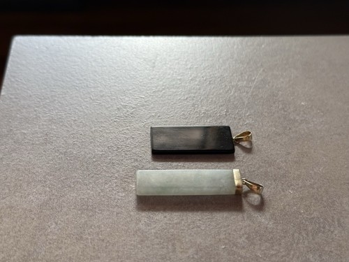 Green Jade and Black Onyx Genuine Stone Pendants set In 10k Gold