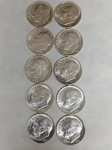 Lot of 10 - U.S. 90% Silver Roosevelt Dimes BU 1960-64 Various Mints $1 Face #42