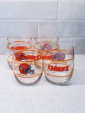 Kansas City Chiefs 12 OZ Tumbler/Whiskey/Rocks Bar Glass Set of 4 Vintage 90s