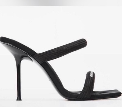 Alexander Wang Black Strappy Logo Square Toe Stiletto Heels Women's 8.5