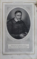 1800 SAN Vincent DE PAOLI RARE ANTIQUE SAINT FRENCH ENGRAVING WITH PRAYER