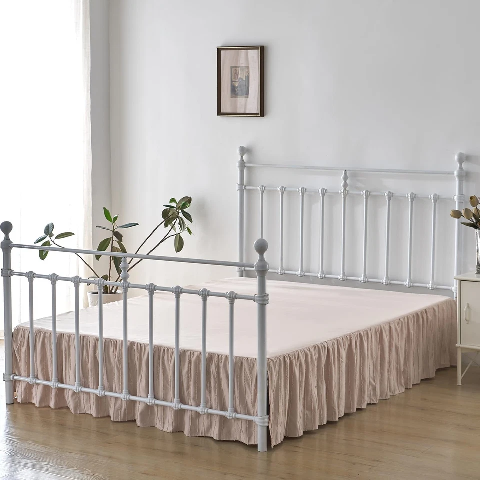 Saia de cama, gota de 14 polegadas, saia de cama estilo boêmio listrada queen size, rosa - Imagem 4 de 4