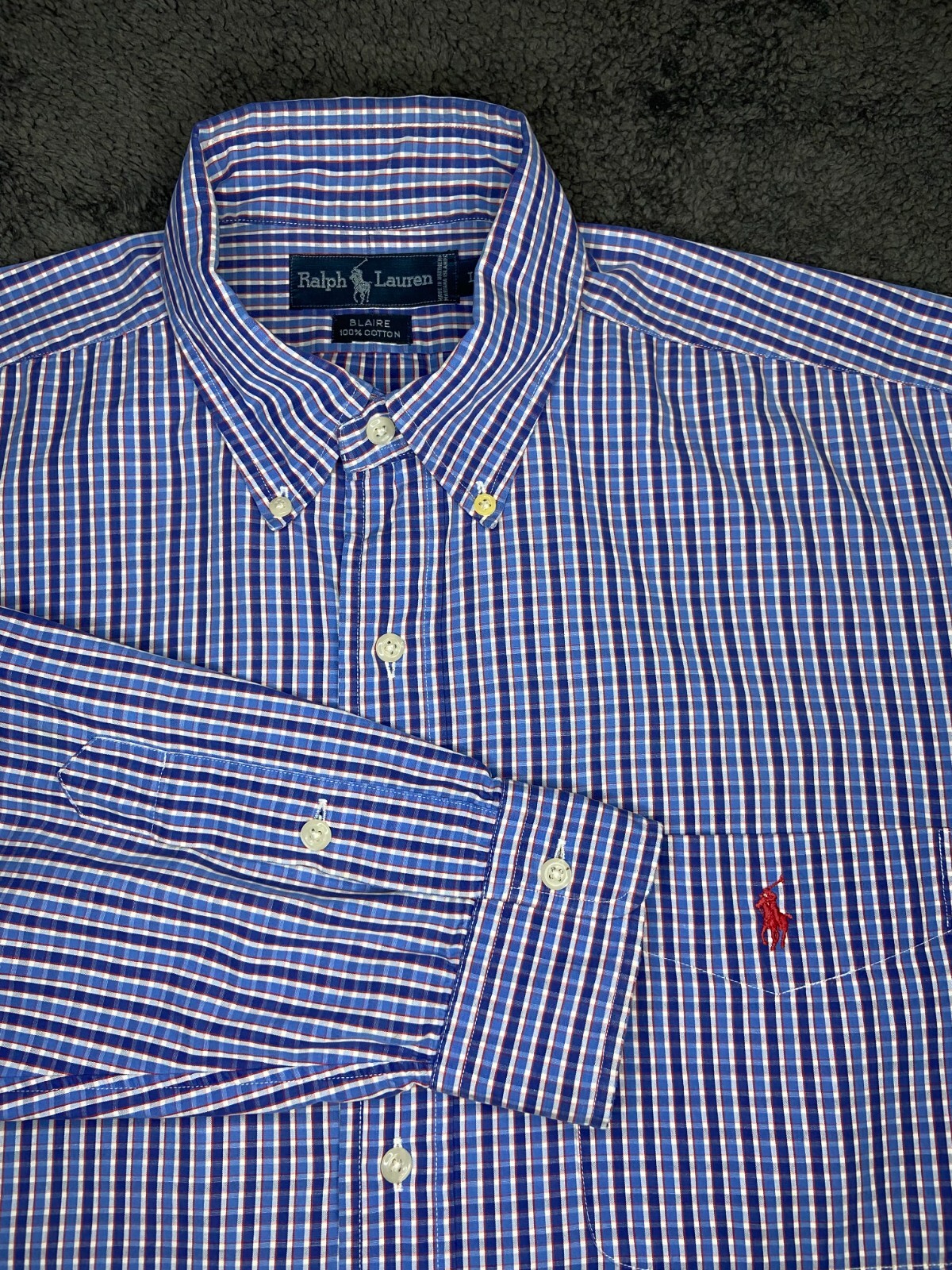 PONY Camicia Ralph Lauren Blaire con bottoni adulto grande rosso blu bianco check uomo