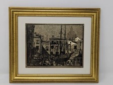 LIONEL BARRYMORE Little Boatyard Venice Gold Foil 8x10 Wood Frame Matted