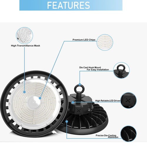 240W UFO LED High Bay Light 5700K Industrial Led Shop Lights for Warehouse, Gym - Picture 3 of 12