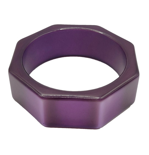 Purple Lucite Thick Chunky 8 Sided Nut Shaped Vintage 1980s Bangle Bracelet