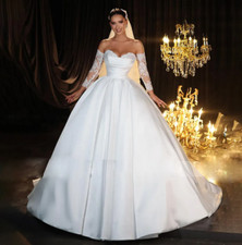 Satin Sweetheart Ball Gown Wedding Dresses Lace Long Sleeves Backless Princess