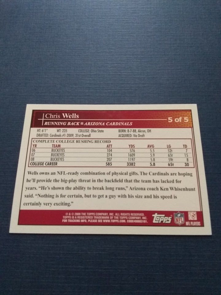 2009 Topps FB Chris Wells Rookie Card(Factory Variation) #5 Factory Set ...