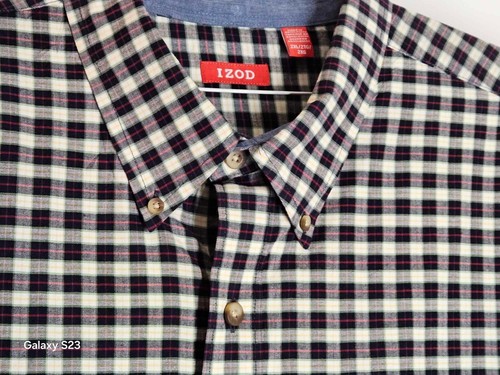 IZOD Men's Button Down Dress Shirt Long Sleeve 2XL Black White Red Checkered - Picture 2 of 9