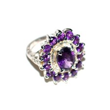 100 Natural Faceted Amethyst 60 ct 925 Sterling Silver Ring Size-8 10x8 mm