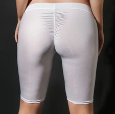 Ice Silk See Through Shiny Short Leggings Low Rise Waist Tight Knee Yoga Pants