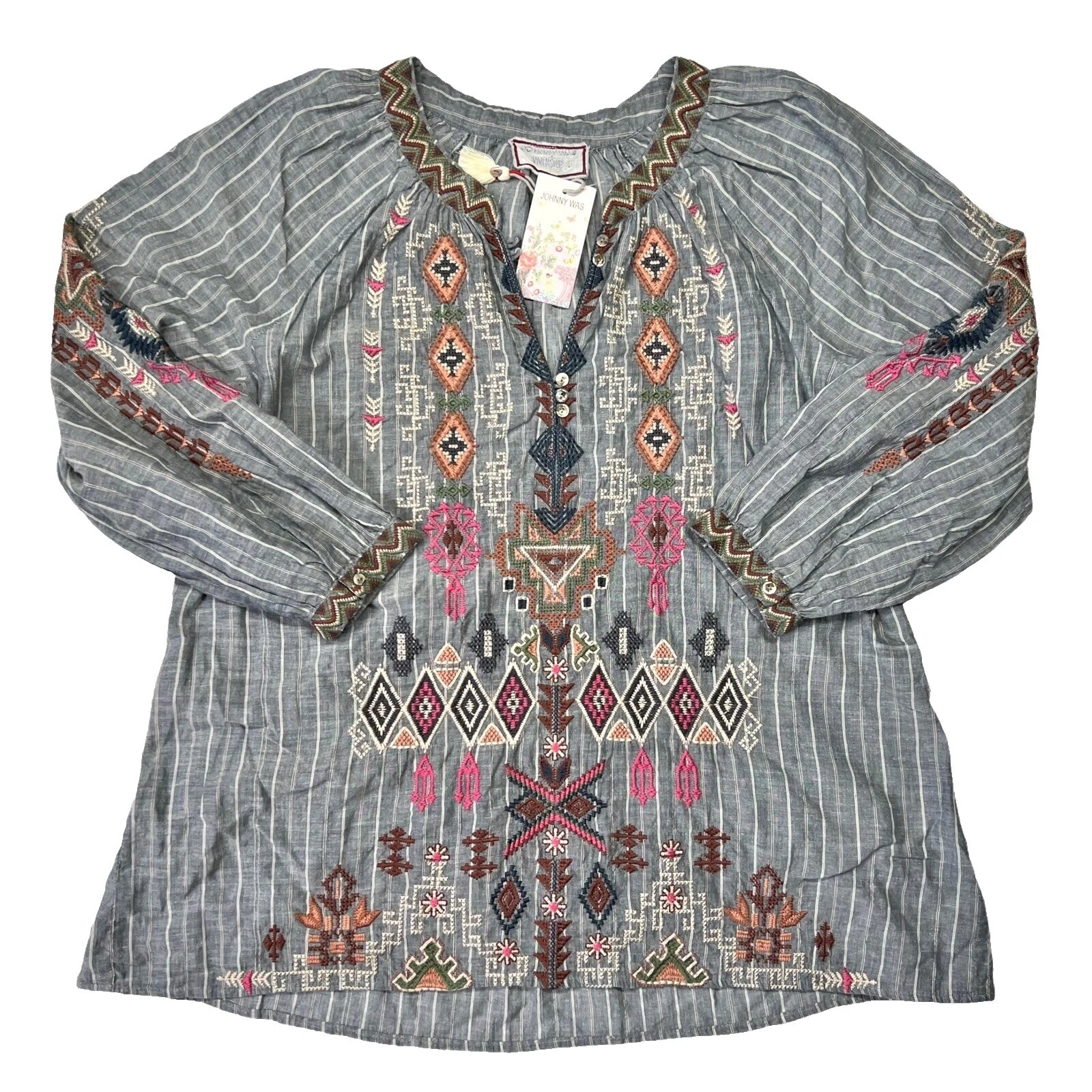 Camisetas a rayas de algodón Johnny Was para Mujeres