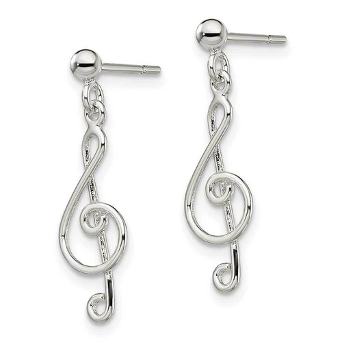 Sterling Silver Polished Treble Clef Post Dangle Earrings 0.96" - 第 2/3 張圖片