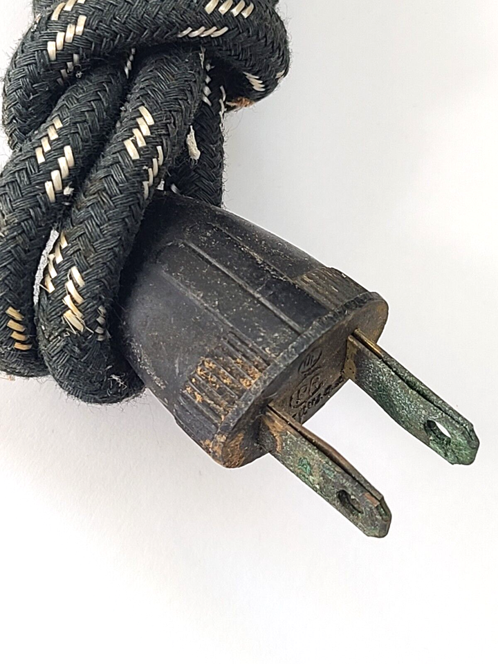 Vintage 1930s50s Small Appliance Electrical Cord, Woven Black & White