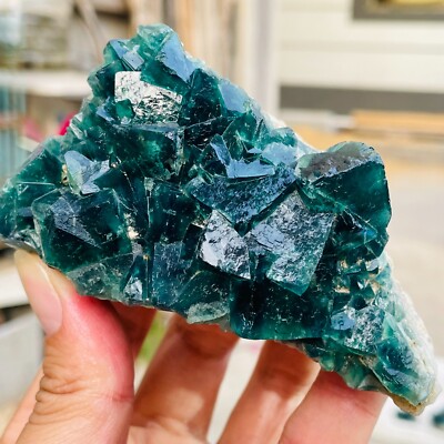 397g Natural Dark Green Cube Fluorite Quartz Crystal Rough