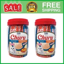 INABA Churu Creamy Lickable Wet Cat Treats 0.5 oz Tuna, Chicken Flavor 50 Tubes 
