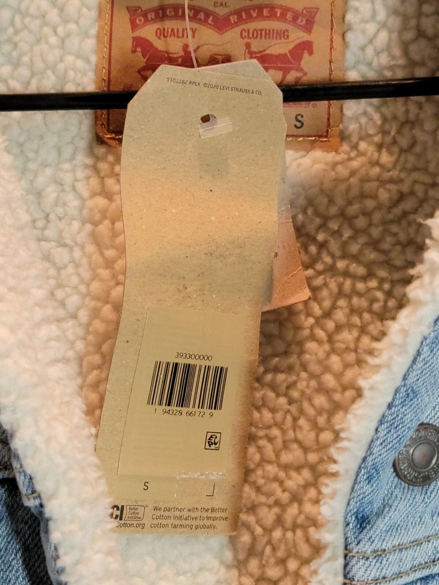 Levis Jacket Womens Small Stone Wash Faux Fur Lined Snap Denim