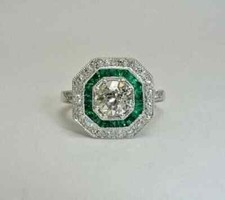 2Ct Round Cut Moissanite Art Deco Style Wedding Ring 14k White Gold Plated