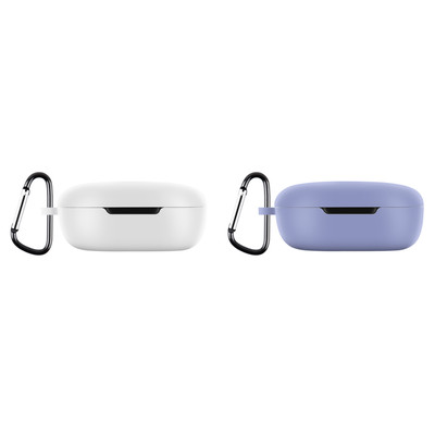 Earphone Case Silicone Soft Cover with Carabiner for Redmi Buds 4 Lite (White) Q