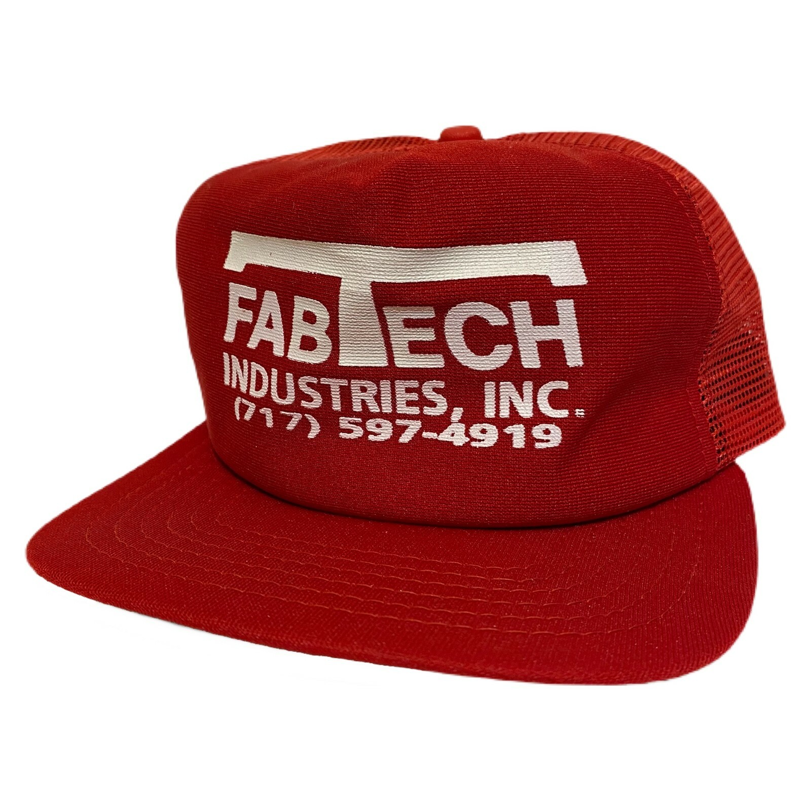 Vintage 80s FabTech Industries Pennsylvania New Era Red Snapback Trucker Hat USA