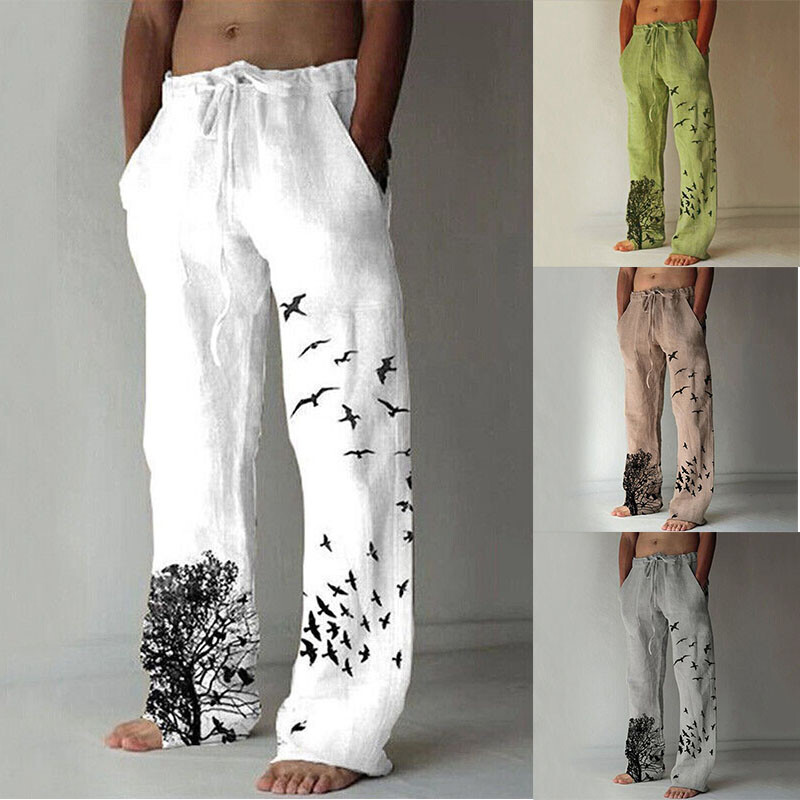 trousers-scenery-linen-mens-casual-cotton-printed-loose-long-hippy-pants-beach-ebay