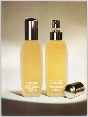Clinique Aromatics Elixir Fragrance Makeup 1986 Vintage Print Ad