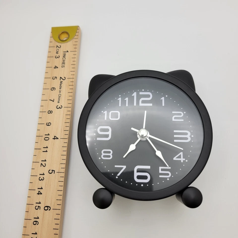 NEW Cat Lady Analog Alarm Clock Adorable Black Cat Ears Non-ticking Compact NIB - Image 3 of 4