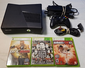 Microsoft Xbox 360 S Black Console Bundle w/ UFC 2010, Sleeping Dogs, MLB 2K12