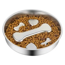 Novery Slow Feeder Dog Bowl - Stainless Steel Dog Slow Feeder Bone Print 2 Cups